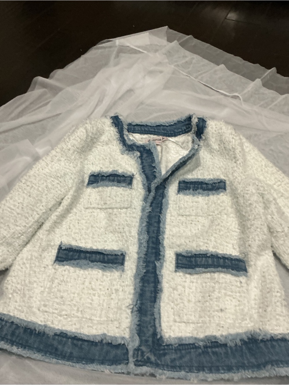 Nanette Lepore Cream Bouclé Jacket with Blue Trim
